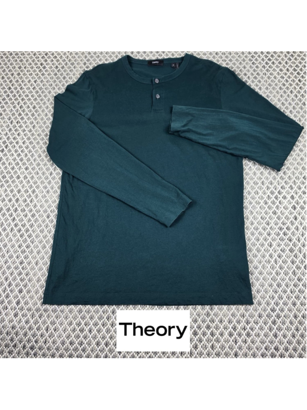 Theory Mens Green Long Sleeve Henley Shirt Pima Cotton Size M
